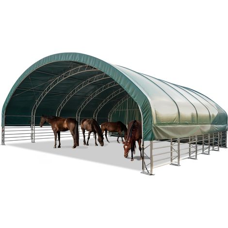 TOOLPORT Box Cavalli 10x10 m telo in PVC 2300 Newton tenda da pascolo - fissaggio per cemento - aperto sul davanti - verde