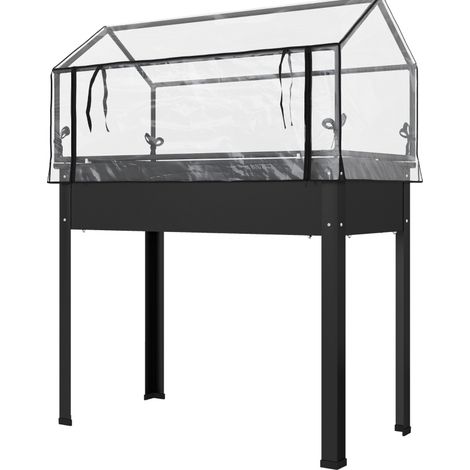 Hochbeet mit Gewächshausabdeckung 100 x 48 x 124 cm aus schwarzem Metall MODENUIT (1/3)