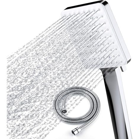 Shower head Large square shower head, one-handed operation High-pressure shower head, 6 shower modes Chrome-plated Single-point spray 1.5-meter hose. (1/5)