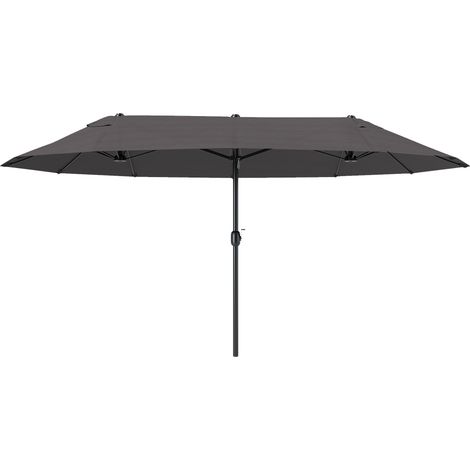 Doppelter Gartenschirm 4,6 x 2,7 m mit 12 Streben, Belüftungsöffnungen und Kurbelgriff, aus Stahl und Polyester, UV-beständig, für Balkon und Terrasse, grau