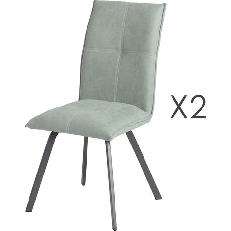 Lot de 2 chaises repas en tissu vert d'eau et pieds gris mat - MORTEN