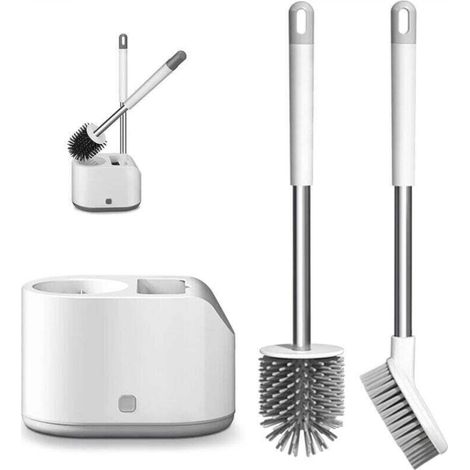 Silicone Toilet Brush, 2PCS Silicone Toilet Brush with Quick-Drying Holder, Bathroom Cleaning Brush with Non-Slip Plastic Handle, Bathroom Sets (1/5)
