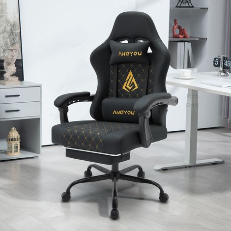 Chaise gaming ergonomique style course en cuir PU ANDYOU confortable et reglable Noir