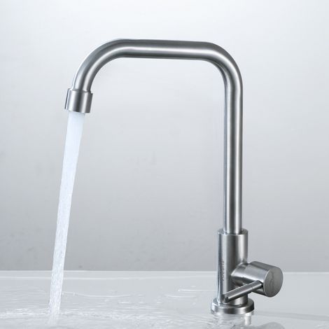 Robinet Eau Froide Chromé avec Flexible Raccordement, Mitigeur Cuisine avec Bec Hauteur 240 mm (1/5)