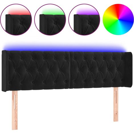 Testiera Testata del letto a LED Nera 147x16x78/88 cm in Velluto (1/5)