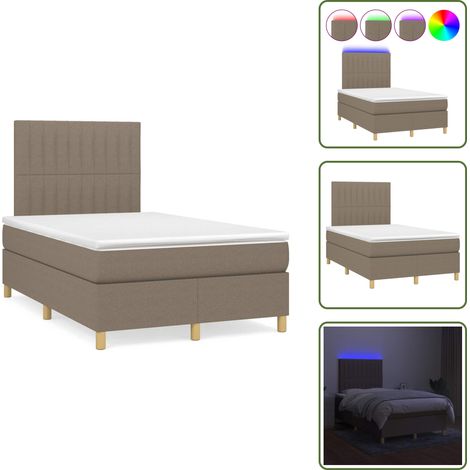 The Living Store Boxspringbett mit Matratze & LED Taupe 120x190 cm Stoff - Matratze