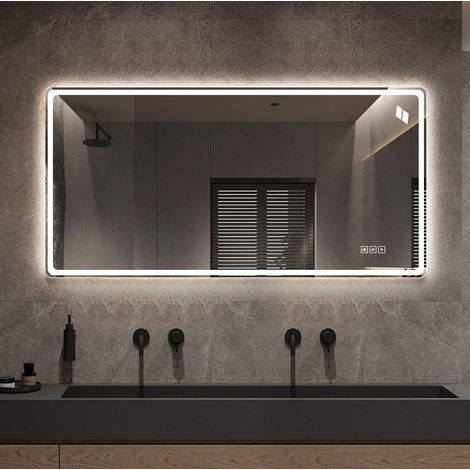 Miroir LED de salle de bain 120x60x2,5 cm en verre argenté anti-buée pour salle de bain – MEUBLIV (1/5)