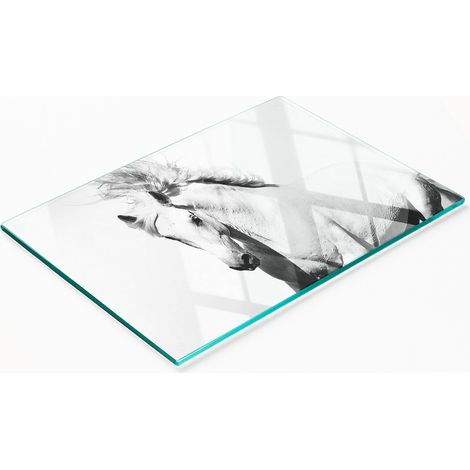 Tabla de cocina de vidrio templado con gráficos decorativos de caballo blanco, 80x52 cm. (1/5)