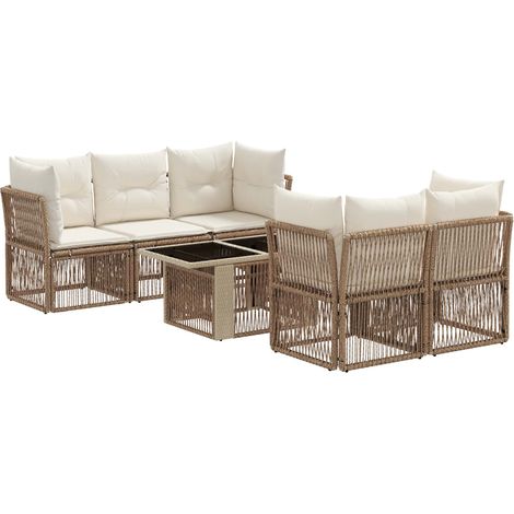 Gartensofa-set 6 stk. Beige Poly-Rattan vidaXL (1/5)
