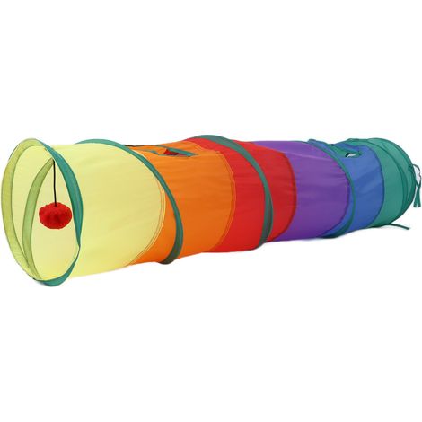 Tunnel pour Chat Pliable avec Balle Jouet en Polyester Résistant 112x25cm Arc-en-ciel (1/5)