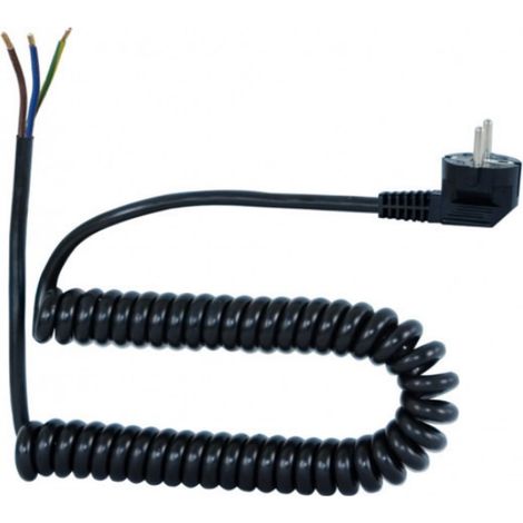 Cable de conexión en espiral - enchufe acodado 3x1,00 05VVH8-F negro - 10 m