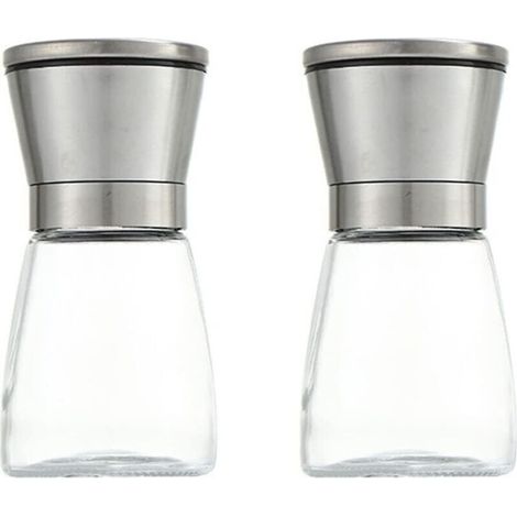 Pfeffermühle aus Edelstahl, manuelle Salz- und Gewürzmühle, Salz- und Pfefferstreuer, Gewürz- und Kräutermühle, 2 Stück (1/4)
