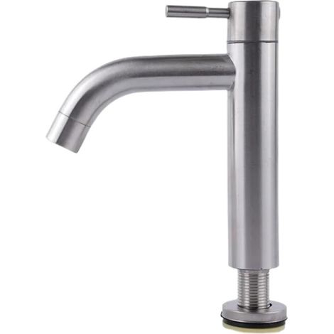 Robinet de cuisine Robinet de salle de bains noir, robinet d'évier de lavabo d'eau froide, robinets de lavabo de peinture en acier inoxydable, robinetterie à trou montée sur le pont(C Silver) (1/5)