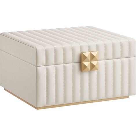 SONGMICS HOME ANAH Collection - Boîte à Bijoux à 2 Étages avec Miroir, Organiseur, Plateau Amovible, Surface PU avec Coutures, Effet Suspendu, 21,5 x 24 x 13,5 cm, Idée Cadeau, Blanc Nuage (1/5)