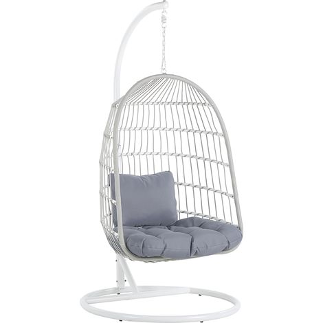 Silla colgante de estructura trenzada blanco soporte de metal 2 cojines sala de estar terraza boho rústico Allera