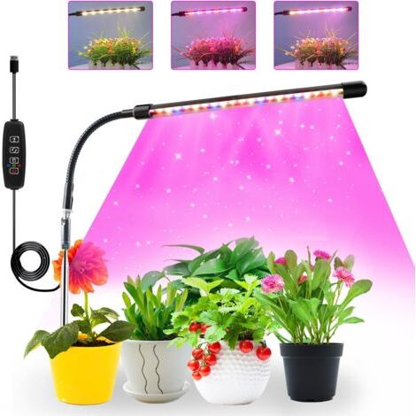 Lampe de Plante, Lampe de Croissance à spectre complet, Lampe Horticole réglable en hauteur avec minuterie 3/9/12H, 10 luminosité, 3 modes, idéal pour les petites plantes (sans adaptateur) (1/5)