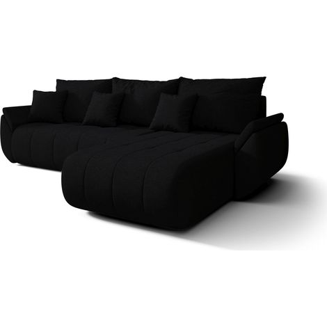 Canapé d’angle velours chenille convertible avec coffre NOVA angle droit-Noir-angle droit (1/5)