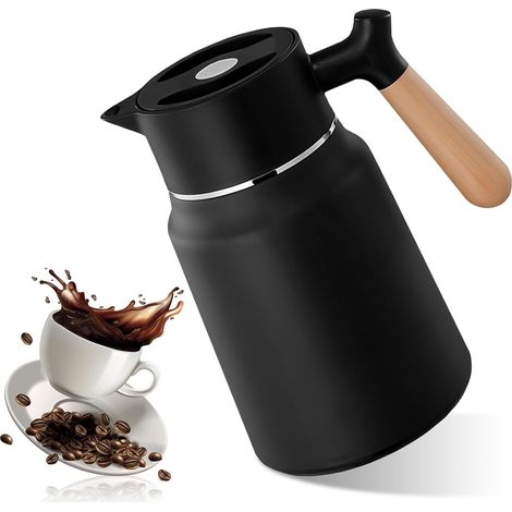 Pichet Isotherme 1,5 L, Carafe à Café Thermique, Carafe Thermique, Thermos, Théière Thermique Avec Poignée Aspect Bois Pour Thé, Café, Lait (1/5)