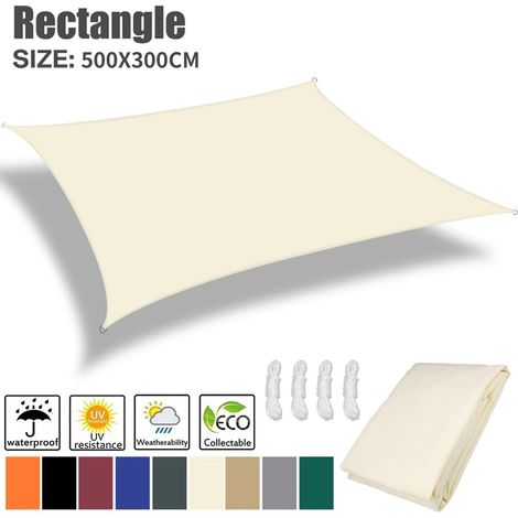 (Beige 5x3m) Toile d'ombrage anti-UV, adaptée aux cours, patios et terrasses. (1/4)