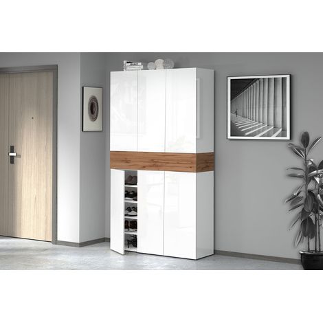 Armadio Scarpiera 6 Ante e 1 Ripiano a Ribalta 114x35x200 cm Savona 6A 1R Bianco Opaco/Rovere Wotan (1/5)