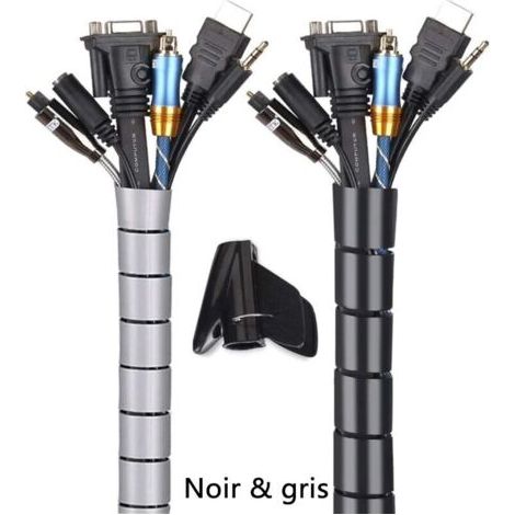 (2 x 3 m) Organisateur de câbles en polyéthylène flexible pour ranger ou cacher les câbles (2,2 cm et 1,6 cm) Conduit de protection de câbles de bureau, conduit de câbles d'ordinateur (1/4)