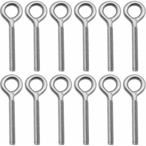 Lot de 12 Boulons à Oeil en 304 Acier Inoxydable Vis à Anneau Piton à Visser pour Balançoire Machine Extérieure - M8 (1/4)