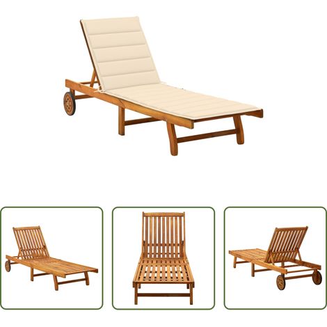 Chaise longue bois - Chaise longue de jardin avec coussin Bois d'acacia solide (1/5)