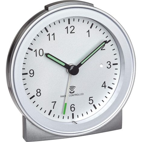 Réveil Radio-pilotée, 60.1517.54, Aiguilles luminescentes, réveil Silencieux, reveil Matin, Fonction Snooze, argenté (1/4)