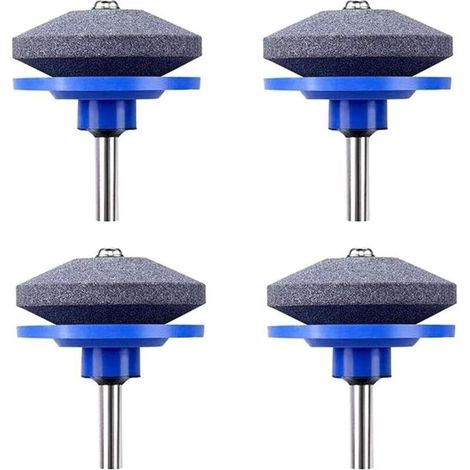 Affûteuse de Tondeuse à Gazon,4 PCS Universel Tondeuse À Gazon Affûteuse De Lame Rotative Meuleuse De Jardin Pierre De Roue pour Perceuse Électrique Perceuse À Main Kit De Réparation