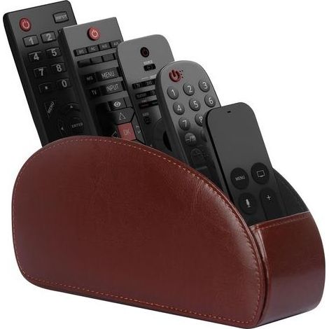 Support pour télécommandes – Bote de rangement en cuir PU à 5 compartiments – Rangement pour table, lit et bureau – Accessoire de maison – Marron (1/5)