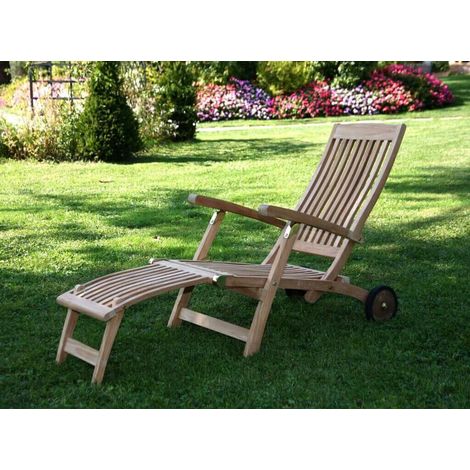 Teakbett mit Rädern und Luxor -Doppelfußfußstützen