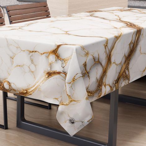 Nappe Anti-Taches rectangulaire pour Table de Cuisine élégante Effet marbre Blanc X6 Places (140 x 180 cm) 100% fabriquée en Italie (1/5)