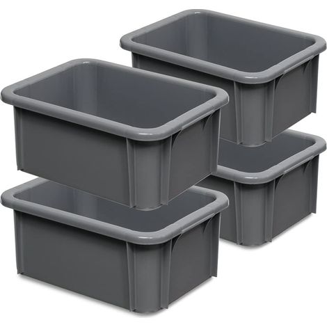 BRB Lot de 4 récipients pour charges lourdes - Gris - 400 x 300 x 165 mm - Utilisation alimentaire