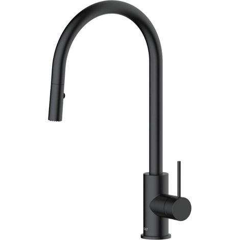 Swiss Aqua Technologies Aurum Einhebel-Spültischmischer mit Standfuß 44 cm mit herausziehbarer 2-Strahl-Brause, mattschwarz (SATBAUR286C)