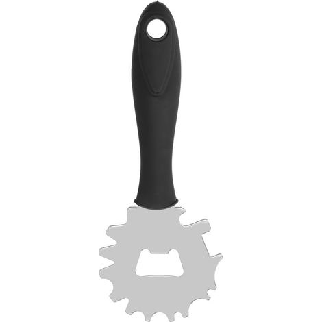 1 grattoir à barbecue en acier inoxydable sans poils avec décapsuleur (17 x 6,5 cm), manche noir (1/5)