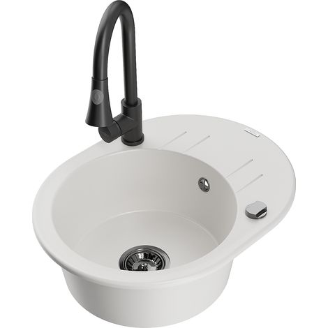 Mexen Kevin fregadero de granito de 1 seno con escurridor y grifo de cocina Elia, blanco - 6517-20-670101-70 (1/5)