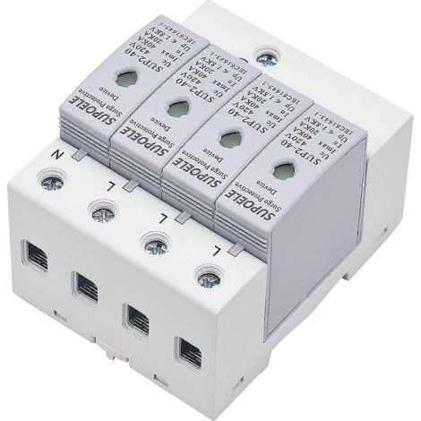 Dispositif de protection contre les surtensions 420 V CA, 4 pôles, 40 kA, parafoudre domestique, installation sur rail DIN (1/4)