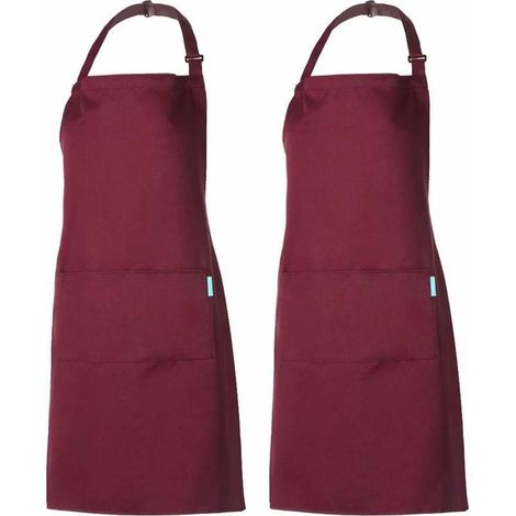 Tablier Cuisine - 2 pièces + 2 Poches - Bavette Ajustable Unisexe Chef (1/4)