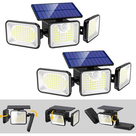 Lampe à capteur trois têtes Lumière solaire extérieure 3 modes projecteur LED IP65 applique murale étanche 180 LED (1/5)
