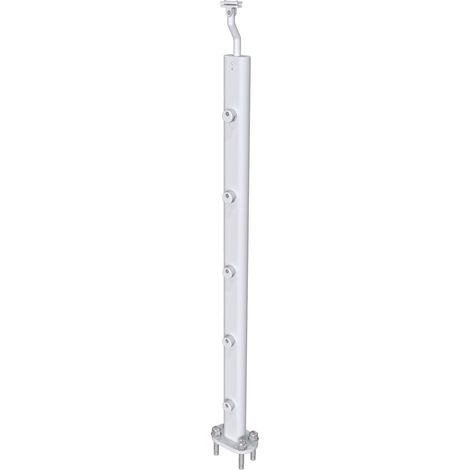 Poteau pour garde-corps - 98.4-104.4cm de haut - Aluminium argenté - Avec 5 supports de tubes bien pré-montés - Intérieur et extérieur - Poser à plat