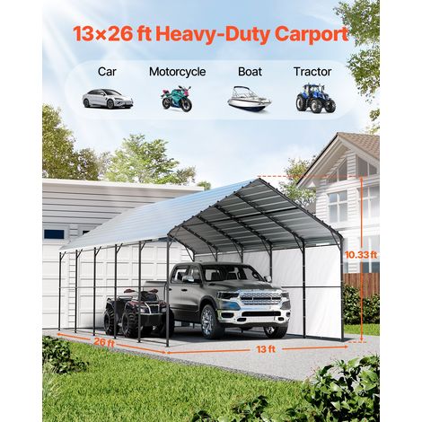 Abri de voiture en métal robuste, 4 x 8 m, abri de garage extérieur avec cadre et toit en acier galvanisé, auvent pour voiture mult… (1/5)