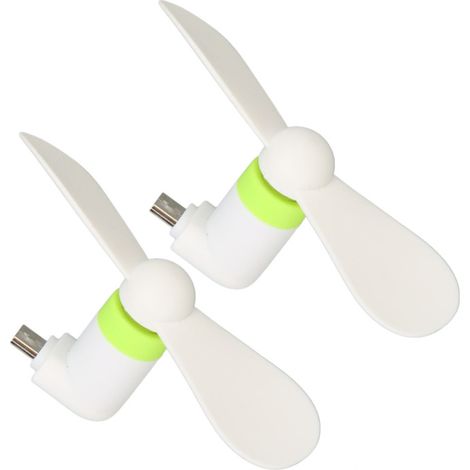Lot de 2 mini ventilateurs pour téléphone portable 2 en 1, compatibles avec les interfaces micro USB et USB-C, blancs. (1/5)
