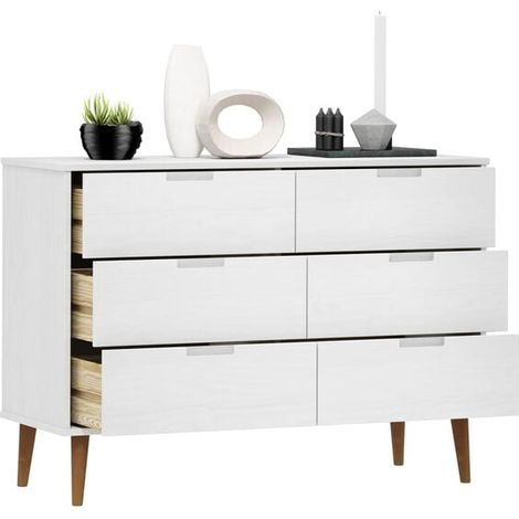 Meuble WC en Bois de Pin Massif, Style Scandinave MOLDE, Blanc, 113x40x80 cm, Rangement Toilettes avec Abattant et Étagère (1/5)