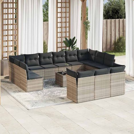 Set sofás jardín 14 pzas con cojines ratán sintético gris claro vidaXL (1/3)