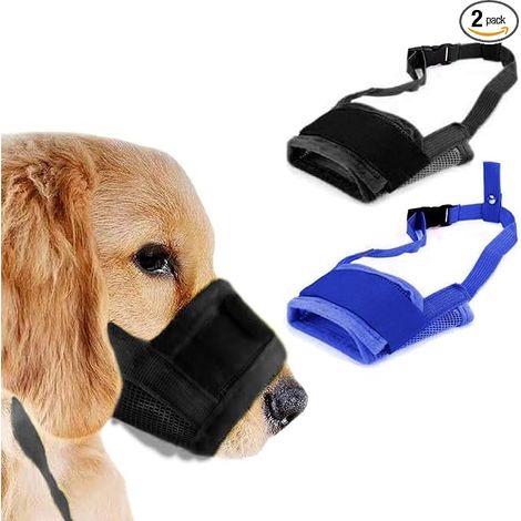 2 Adjustable Breathable Mesh Dog Muzzles Comfort Size XXL Protection Safety Walking Training (1/5)