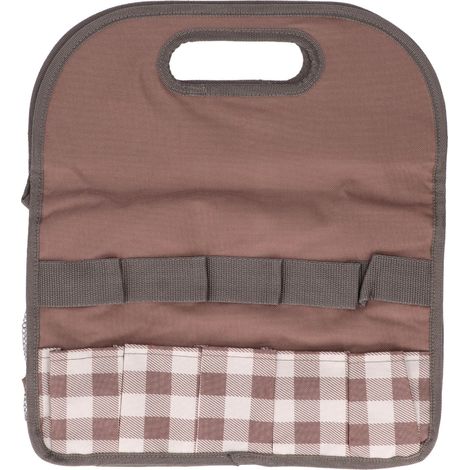 Gartengerätetasche, Aufbewahrungstasche mit mehreren Fächern, Organizer für drinnen und draußen, Kaffeefarbenes Gittermuster (1/5)