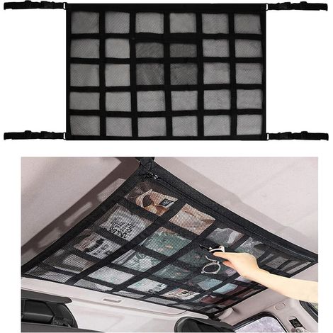 Red portaequipajes para techo de coche – Poliéster negro, 90 x 65 cm, 9 correas reforzadas, compatible con coches y furgonetas.