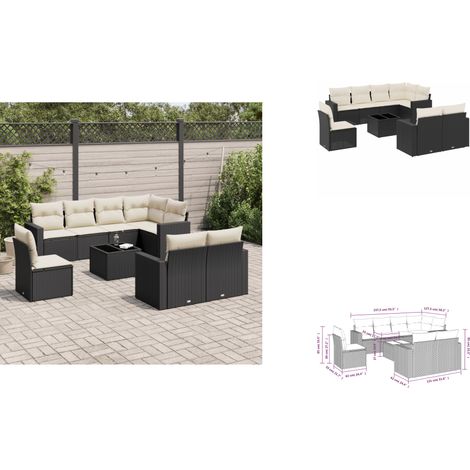 9-tlg. Garten-Sofagarnitur mit Kissen Schwarz Poly Rattan - Gartenmöbel - Outdoor Möbel - Rattan Sofa - Lounge Set - Esstisch (1/3)