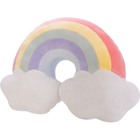 1 coussin décoratif, motif arc-en-ciel étoiles lune, moelleux et doux, en peluche courte, pour chambre d'enfant ou fond photo (1/5)
