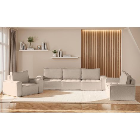 Sofaset Modulsofa-Set 6-teilig SANDE 3-2-1 Stoff Alpine Toffee (1/5)